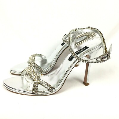 Claudio Milano Leather Shoes Silver Crystal Size 40 Italy $796 (US 9.5) #366