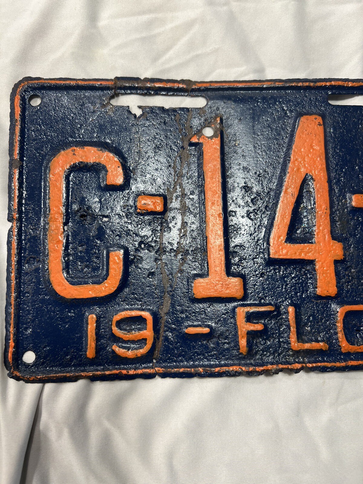 Florida license Plate 1929 Tag FL C 14 855 Vintage Antique Registrable