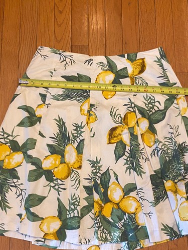 Talbots A-Line Skirt Womens 12P Pleated Yellow Green Lemon Print Cotton Stretch - Picture 4 of 11