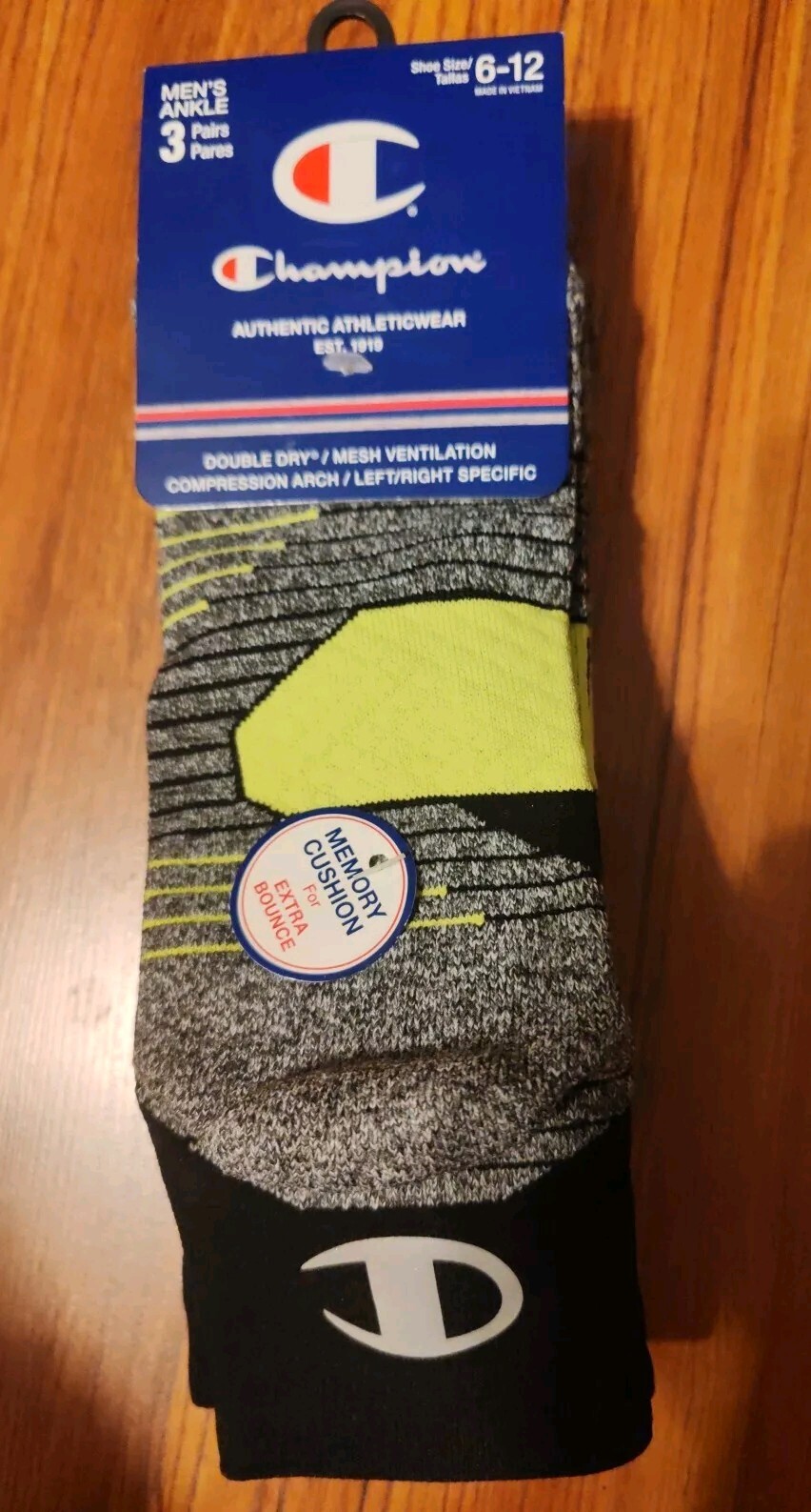 Socks 3 Pair Champion Channeled Memory Cushion Authentic Ankle Socks 6-12-image