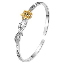 You 're my Sunshine Sunflower Bracelet Open Inspirational Womens Cuff Jewelry
