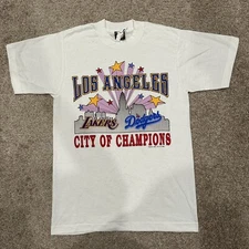 Vintage Men's Screen Stars Best 1988 Los Angeles Lakers Dodgers NBA Shirt *READ