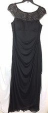 Xscape Dress by Joanna Chan Black Maxi Beaded Mock Wrap Black Ruched Size 14