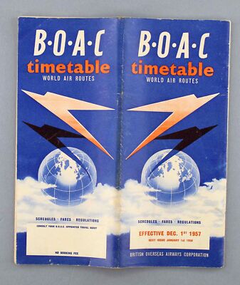 BOAC VINTAGE AIRLINE FLUGPLAN DEZEMBER 1957 B.O.A.C. ROUTENKARTE