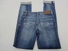 MINT Justice  Girl's Blue Jeans Cuffed Leg Size 12S Simply Low Distressed Stud