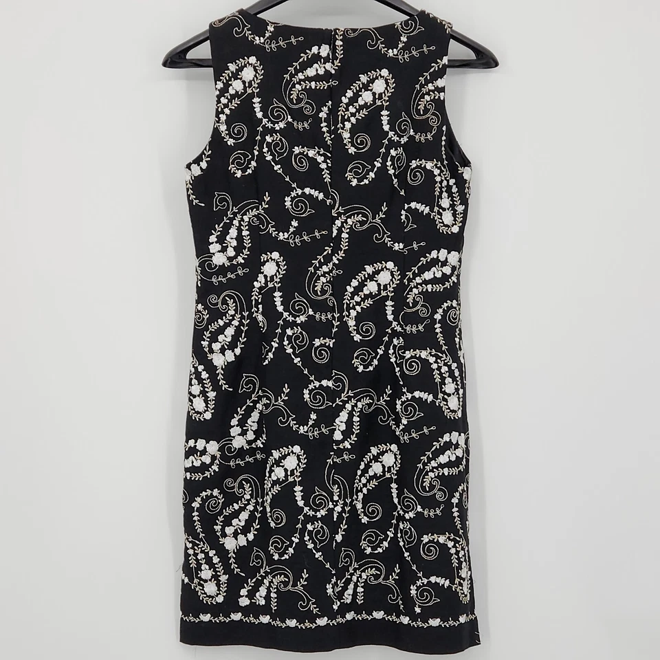 Black Linen Embroidered Paisley Dress Elegant Vtg Romantic Size 8P Liz Claiborne - Image 3 of 4
