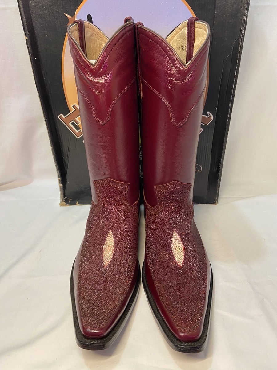 EL MAYOR Faux Manta Ray Wine Leather Square Tip Boots Men display picture 3