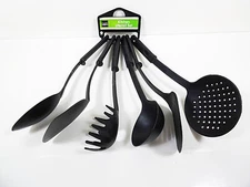 Kitchen Cooking Utensils Set 6 piece Utensil Serving Sets BPA Free Black Plastic