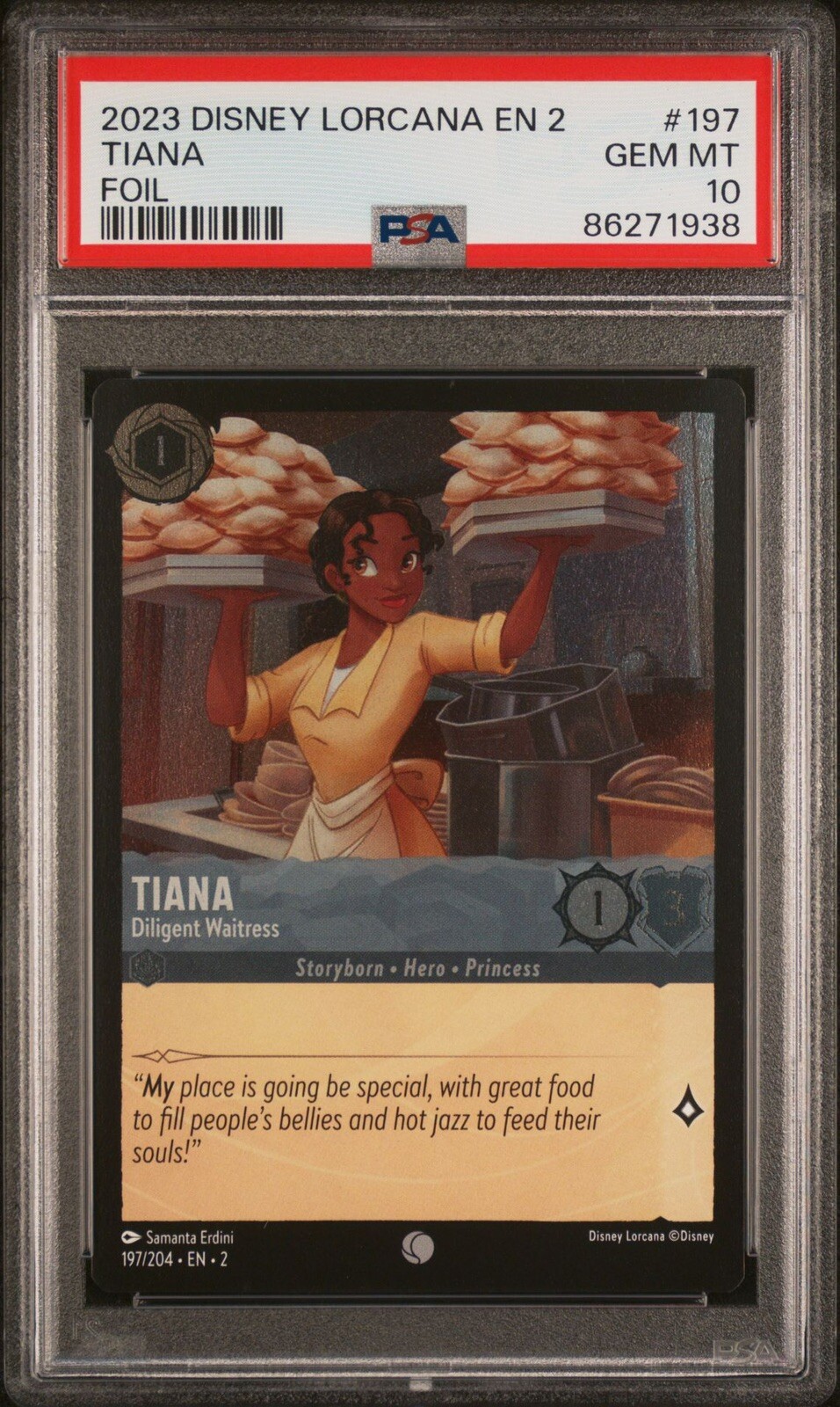 PSA 10 Tiana Diligent Waitress #197 FOIL Disney Lorcana Floodborn Gem Mint 💎