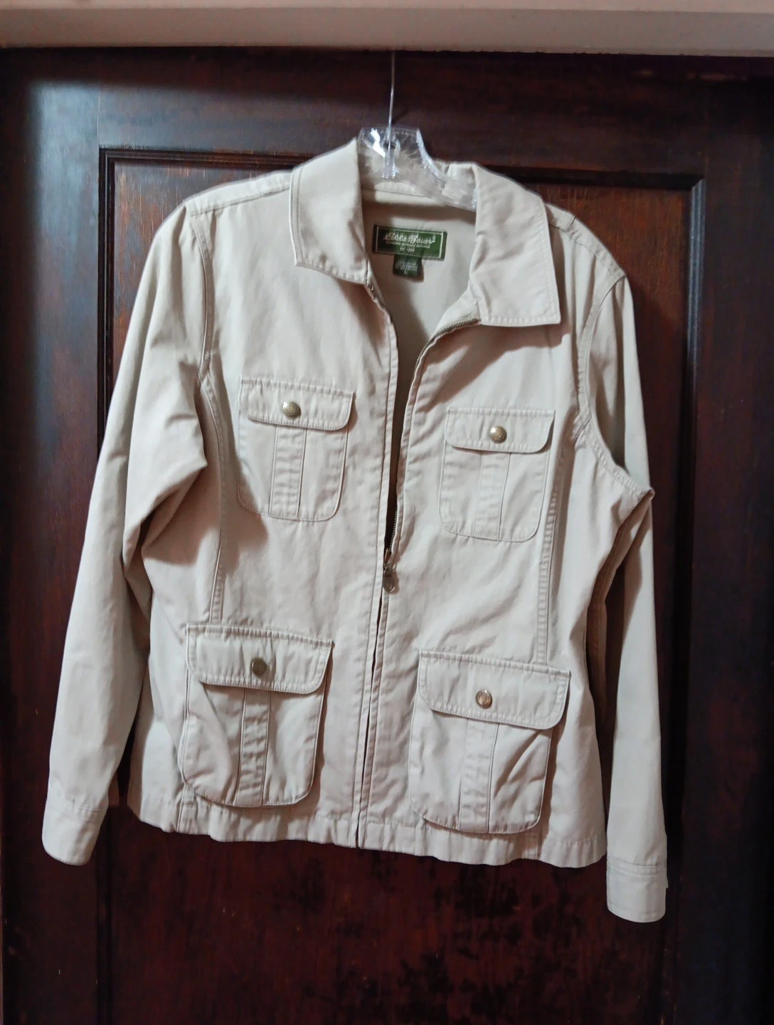 Eddie Bauer Unisex Full Zip Up 4 Pocket Collared Beige Safari Jacket Size L