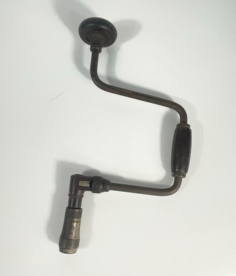 Vintage Tool Antique Manual Hand Crank Brace Drill Metal & Wood Handles