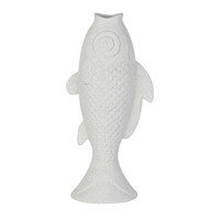 DRW Tischvase In Fischform, Keramik, Weiß, 15 X 9 X 30 Cm