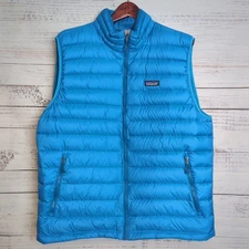 Patagonia Goose Down Sweater Vest Mens Size XL Blue Puffer Zip Pockets *Read