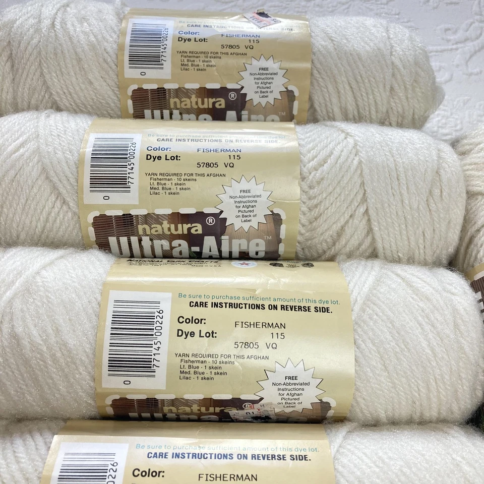 Vintage Natura Ultra-Aire Yarn 7 Skeins 4-Ply Worsted Off White Fisherman 3 oz - Image 3 of 4