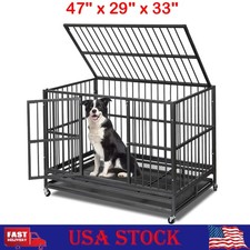 48" Heavy Duty Metal Dog House, Large Dog Crate with Wheels, Locks, Tray