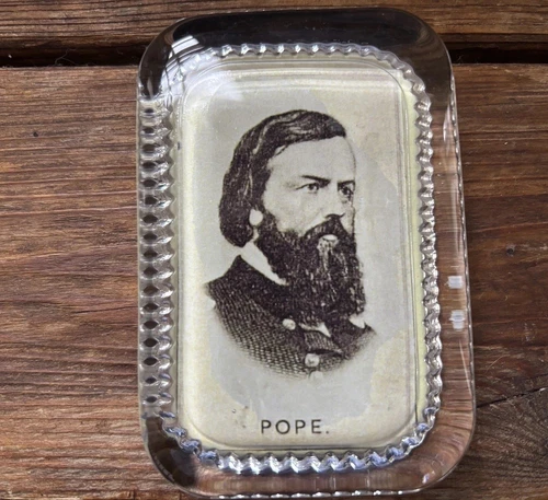 Vintage Picture Glass Desk Paperweight Union General John Pope US Civil War