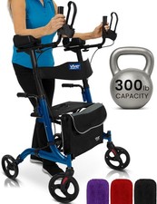 Vive Mobility Upright Walker with Seat, for Seniors, Women - Stand Up Rollator,