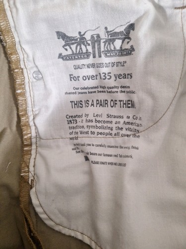 Men's Levi 508 Khaki Jeans Size 42x32 New Without Tags Regular Fit - Picture 6 of 7