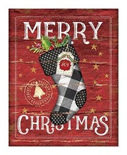 Merry Christmas Stocking Rustic Wood Wall Sign 12x15