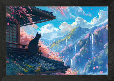 Cat On A Roof Framed Wall Art Poster Canvas Print Picture