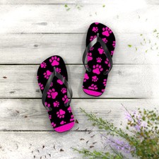 Cute Pink Paw Print Flip Flops, Pet Lover Summer Sandals, Dog Mom Gift