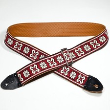 RARE: Vintage Hippie Embroidered Jacquard Guitar Strap 1970s Japan, Metal Buckle