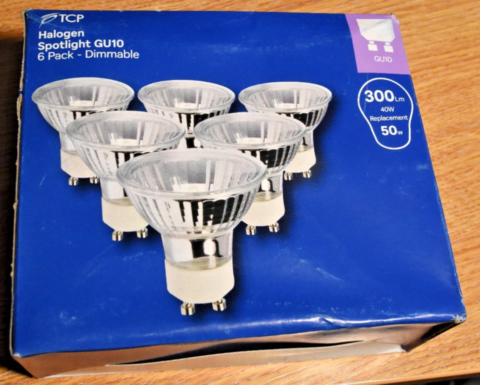 TCP GU10 Halogen Spotlight Bulbs 50W Dimmable 6 Pack Twist Lock 300lm NEW - Image 3 of 3
