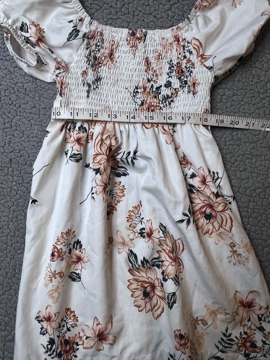 Little Girls Floral Print Short Sleeve Casual Dress Size 4T White & Pink 