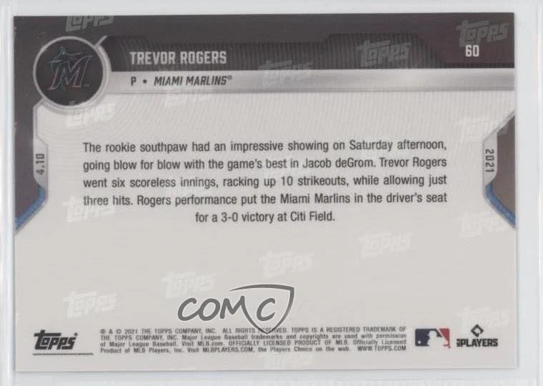 2021 Topps Now /461 Trevor Rogers #60 Rookie RC - Image 2 of 2