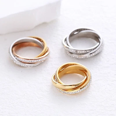 Damen Ring dreiteilig Volldiamant Optik Edelstahl Gold Silber Design - Bild 1 von 4