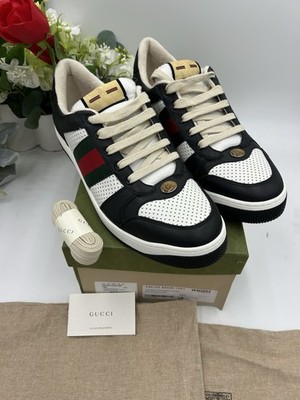 Men's Gucci Screener Web Stripe Leather Sneakers Size 12.5 Fits 13 US Made Italy