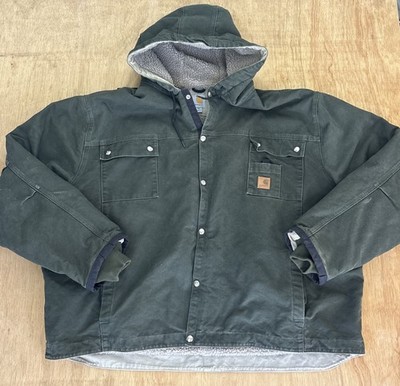 Carhartt Duck Canvas Sherpa Lined Hooded Jacket J284 MOS Moss Green Mens 4XL Reg