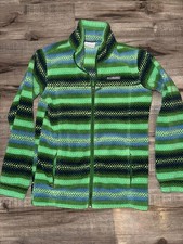 Columbia Striped Fleece Zip Up Boys Youth Jacket Blue Green Gorpcore M 10/12