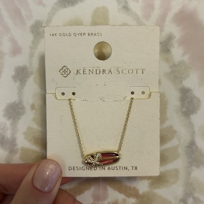 Kendra Scott Eva Bow Pendant Necklace Red Glass 14K Gold Plated Whimsy Dainty