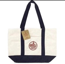 Trader Joes Reusable Canvas Tote Shopping Bag Navy Blue Cream Eco Heavy Duty NWT