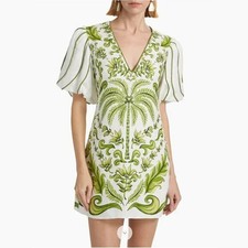 NWT $260 Farm Rio Milani Off White V Neckline Short Sleeve Mini Dress - Size XL
