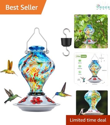 Glass Hummingbird Feeder 24oz Leakproof Outdoor Hanging with Ant Moat