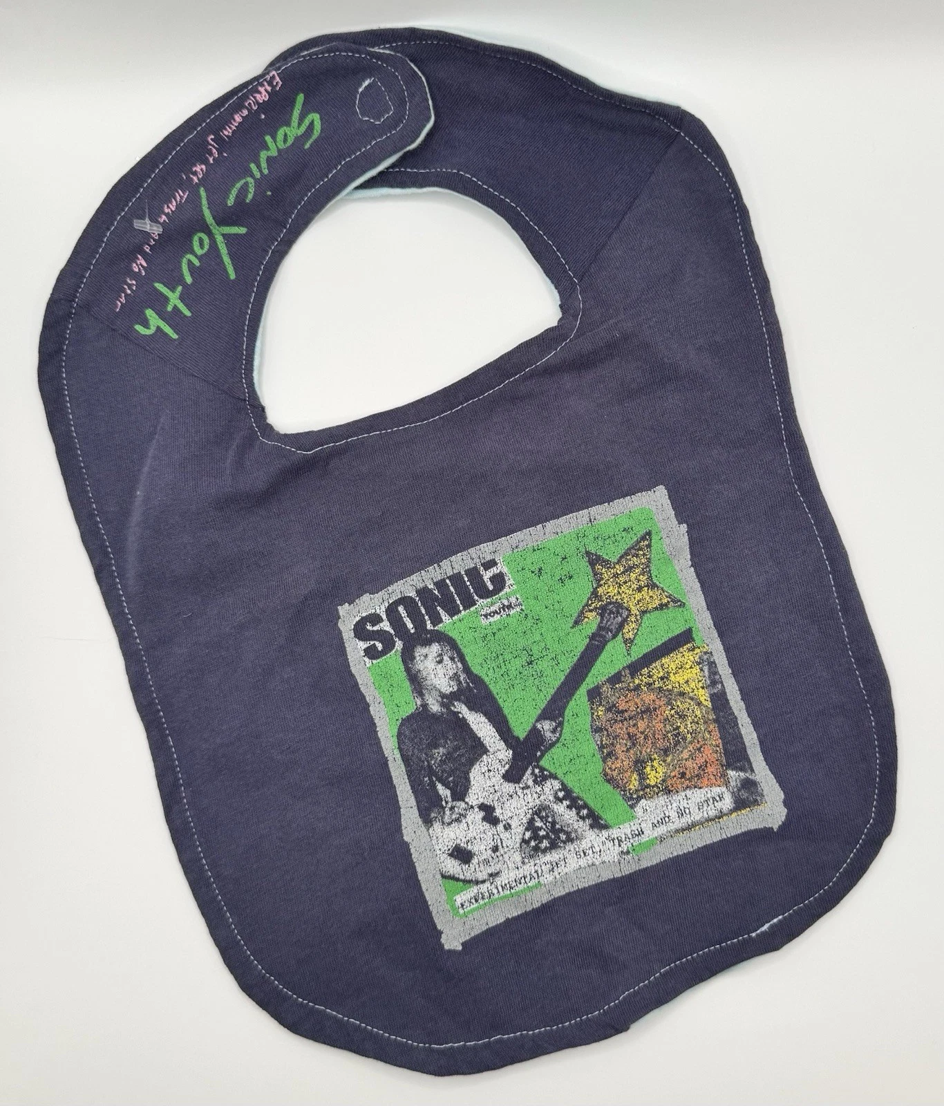 ADORABLE HANDMADE Upcycled Vintage SONIC YOUTH T-shirt Baby Bib GENTLY LOVED