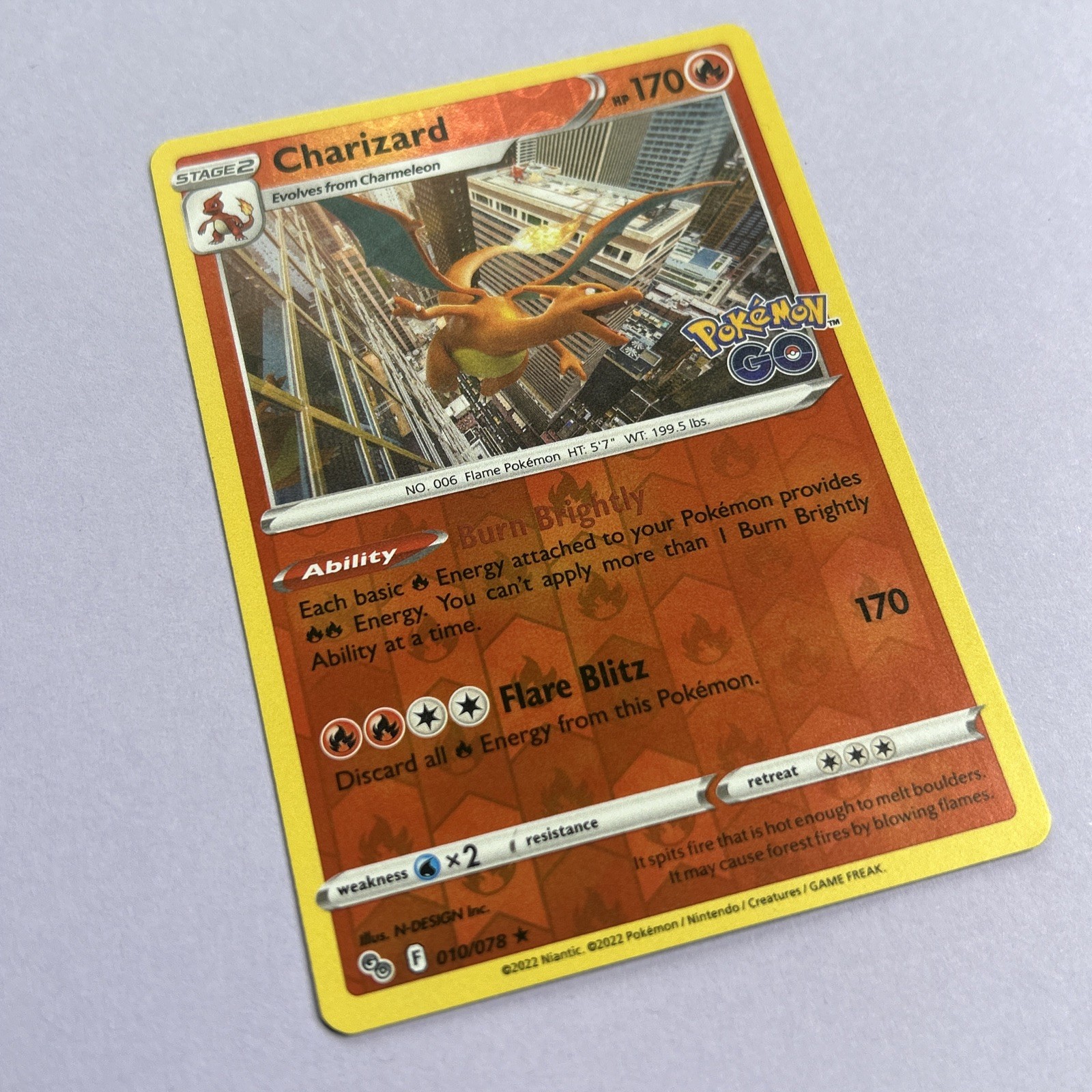 Charizard 010/078 Pokemon GO Holo Rare Reverse Holo mint