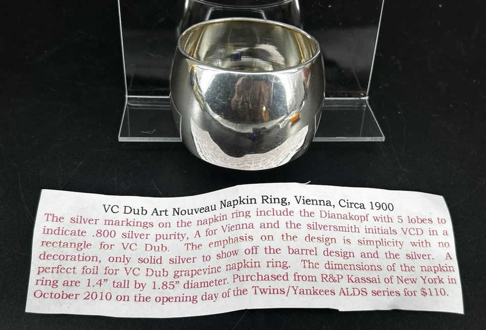 Antiguo anillo servilletero de plata VINCENZ CARL DUB austriaco VIENA .800 C. 1900 32,5 g Foto 2 de 4