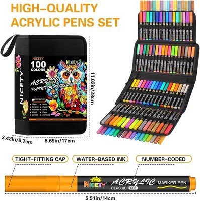 NICETY 100 Acrylic Paint Markers 3mm Medium Tip   Rock, Wood, Glass, Fabric