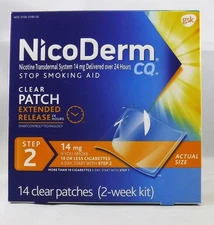 NicoDerm CQ Nicotine Patch Step 2 14mg 14 CLEAR PATCHES Exp  8/2027