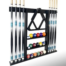 Wall Mount Pool Cue Stick Holder, Black Solid Wood Rack for 8 Cues
