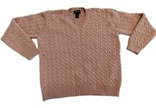 Lauren Ralph Lauren Pink Cable-Knit Sweater 100 Cotton Crew Neck Pullover L