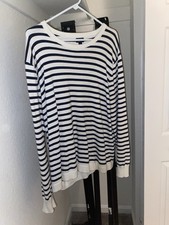 J.Crew Men's XL White And Blue Striped Sweater 100 Cotton