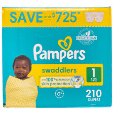Pampers Swaddlers Disposable Diapers Size 1 , 210 Count 0.24 per diaper