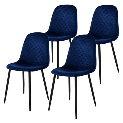 Lot de 4 chaises de salle à manger bleu foncé velours avec dossier pieds en noir - Photo 1/4