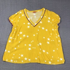 ModCloth Shirt Womens 4X Yellow White Star Print Short Sleeve V Neck Rayon Top