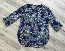 NINE WEST 3/4 Sleeve BLUE PAISLEY TUNIC TOP Roll Tab Sleeves Womens Size M