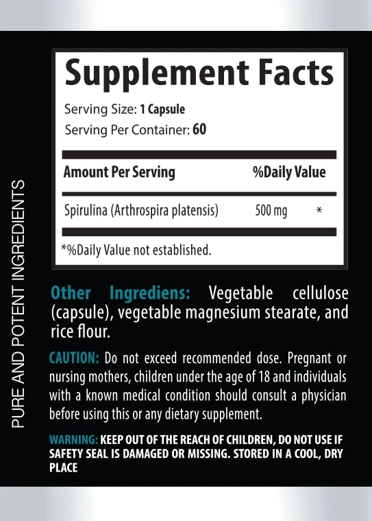 Polvo de algas verdes azules - ESPIRULINA PURA 500mg - Buena fuente de fósforo 1B Foto 2 de 4